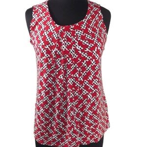 ANNE KLEIN Red Black White Houndstooh Career Top S
